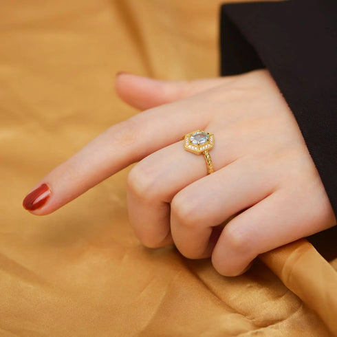 Hexagon Blue Topaz Sterling Silver Engagement Ring Mia